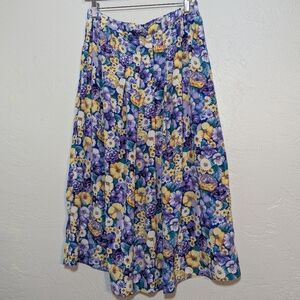 Vintage Retro Colorful Floral Spring Easter Cottage Garden Flowy Midi Skirt XL